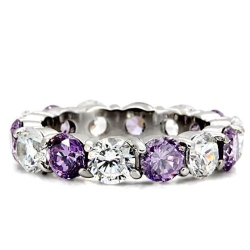 TK109 - High polished (no plating) Stainless Steel Ring with AAA Grade CZ  in Amethyst-2