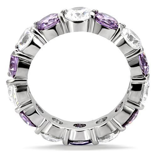 TK109 - High polished (no plating) Stainless Steel Ring with AAA Grade CZ  in Amethyst-3