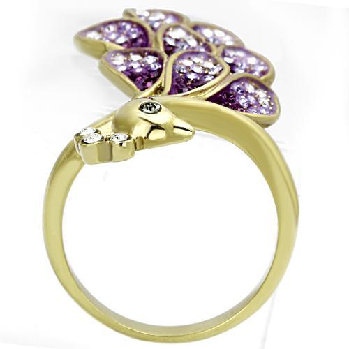 TK1101 - IP Gold(Ion Plating) Stainless Steel Ring with Top Grade Crystal  in Multi Color-2