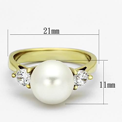 TK1103 - IP Gold(Ion Plating) Stainless Steel Ring with Synthetic Pearl in White-1