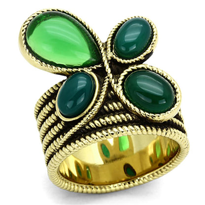 TK1104 - IP Gold(Ion Plating) Stainless Steel Ring with Synthetic Synthetic Glass in Emerald-0