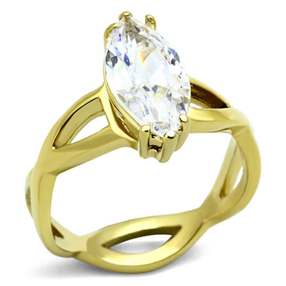 TK1106 - IP Gold(Ion Plating) Stainless Steel Ring with AAA Grade CZ  in Clear-0