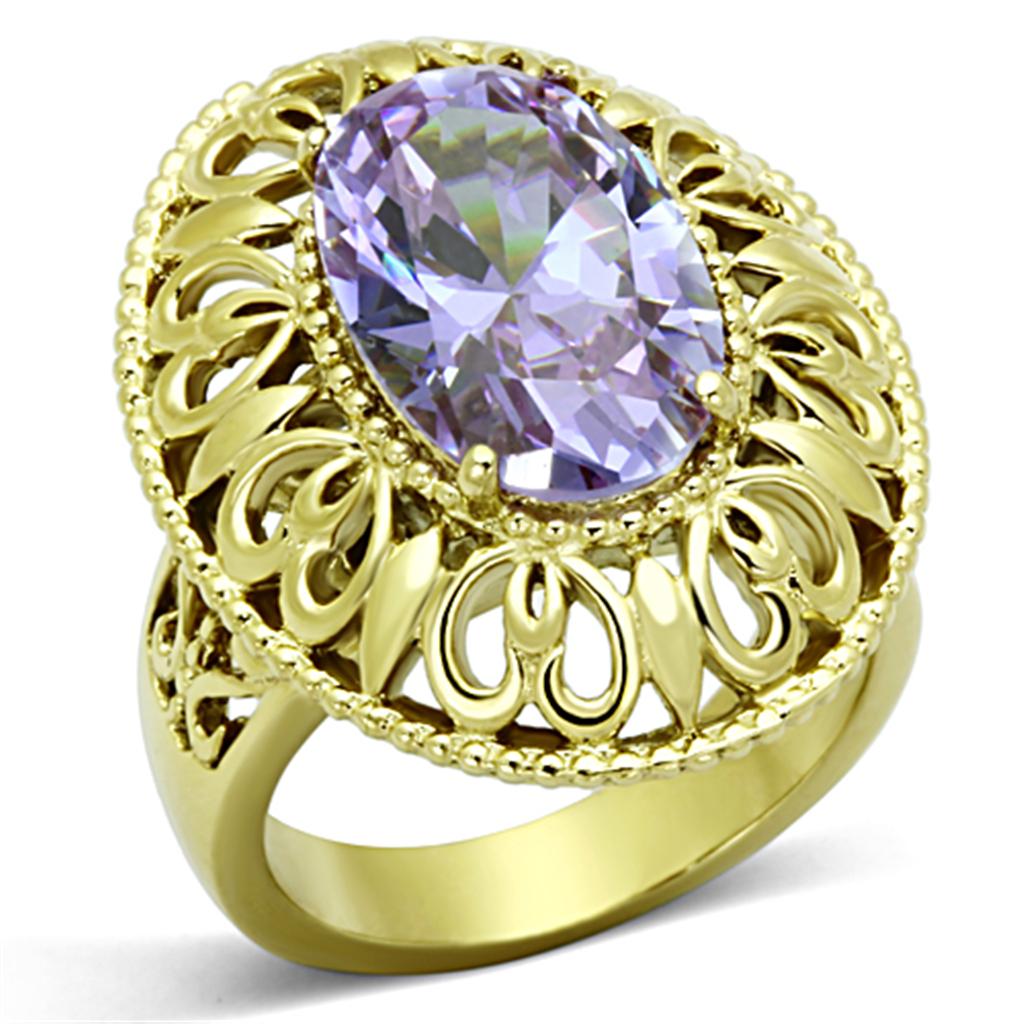 TK1110 - IP Gold(Ion Plating) Stainless Steel Ring with AAA Grade CZ  in Light Amethyst-0