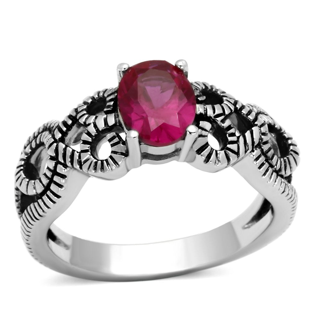 TK1112 - High polished (no plating) Stainless Steel Ring with AAA Grade CZ  in Ruby-0
