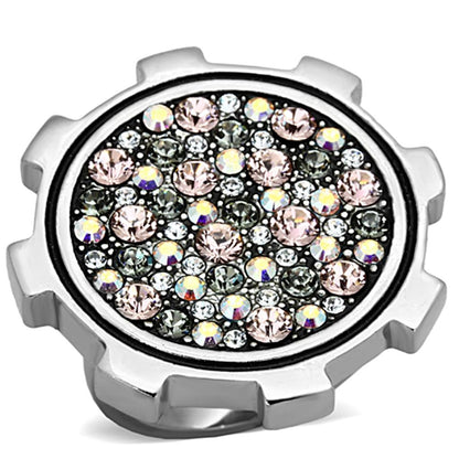 TK1113 - High polished (no plating) Stainless Steel Ring with Top Grade Crystal  in Multi Color-0