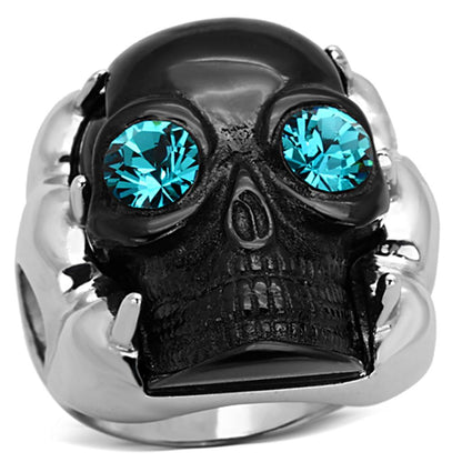 TK1118 - Two-Tone IP Black Stainless Steel Ring with Top Grade Crystal  in Blue Zircon-0