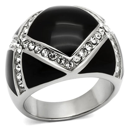 TK1132 - High polished (no plating) Stainless Steel Ring with Top Grade Crystal  in Clear-0