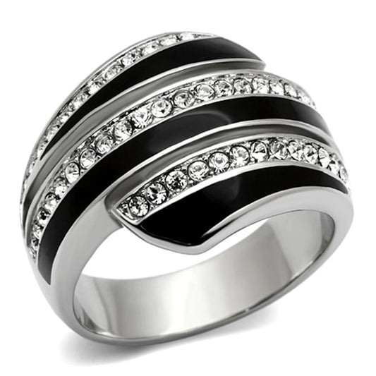 TK1134 - High polished (no plating) Stainless Steel Ring with Top Grade Crystal  in Clear-0