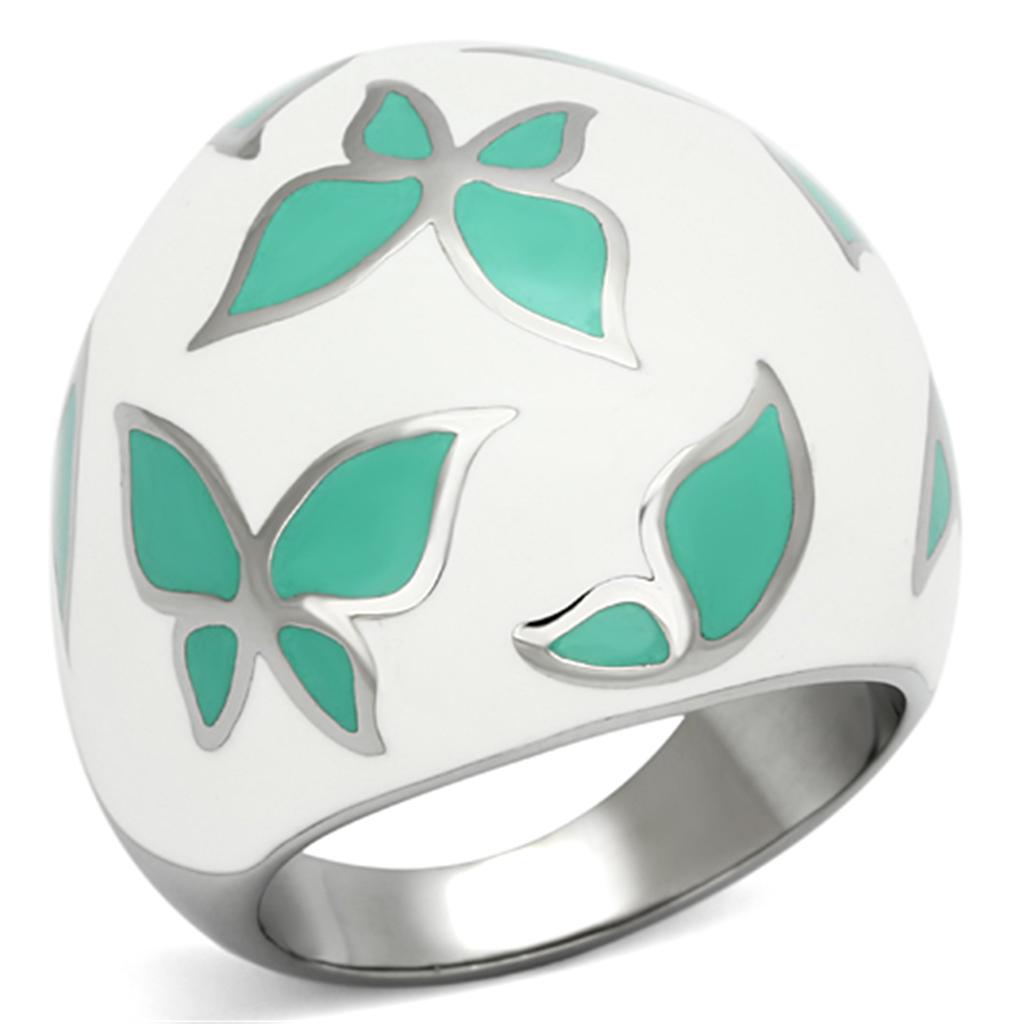 TK1137 - High polished (no plating) Stainless Steel Ring with Epoxy  in Emerald-0