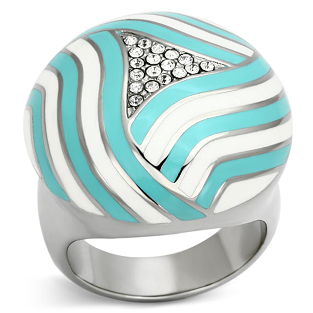 TK1138 - High polished (no plating) Stainless Steel Ring with Top Grade Crystal  in Clear-0