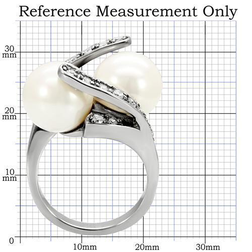 TK113 - High polished (no plating) Stainless Steel Ring with Synthetic Pearl in White-1
