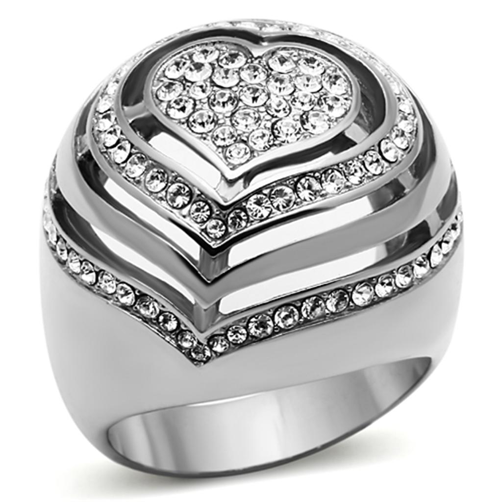 TK1141 - High polished (no plating) Stainless Steel Ring with Top Grade Crystal  in Clear-0