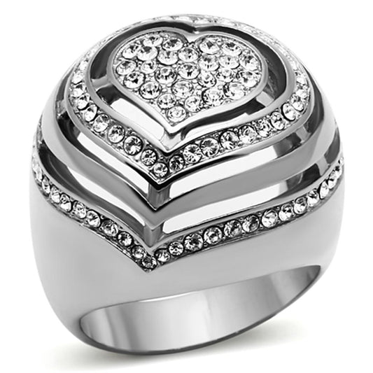 TK1141 - High polished (no plating) Stainless Steel Ring with Top Grade Crystal  in Clear-0