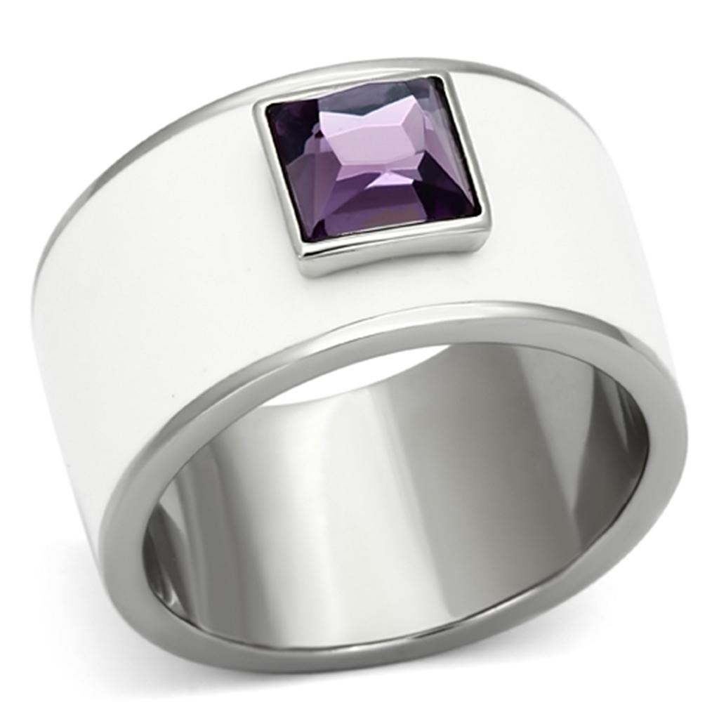 TK1142 - High polished (no plating) Stainless Steel Ring with Synthetic Synthetic Glass in Amethyst-0