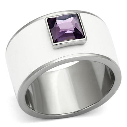 TK1142 - High polished (no plating) Stainless Steel Ring with Synthetic Synthetic Glass in Amethyst-0