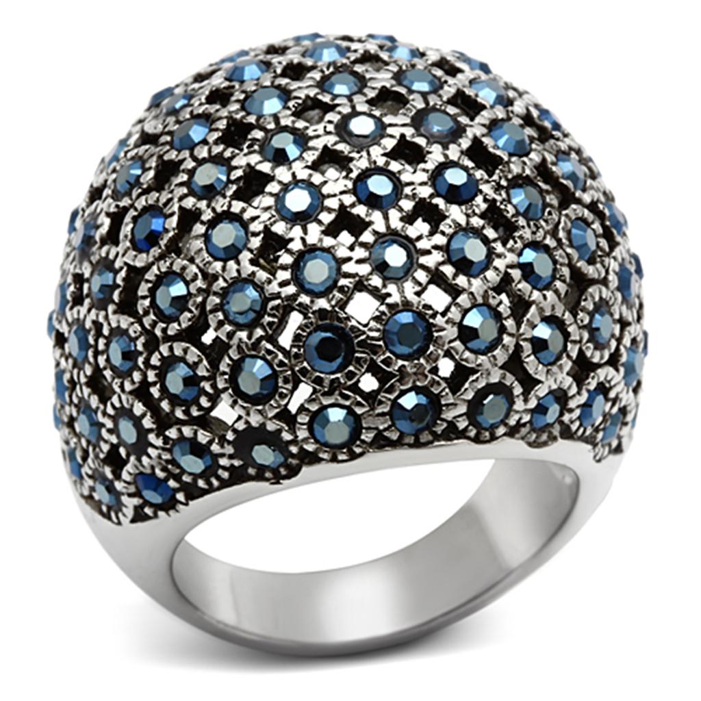 TK1143 - High polished (no plating) Stainless Steel Ring with Top Grade Crystal  in Aquamarine AB-0