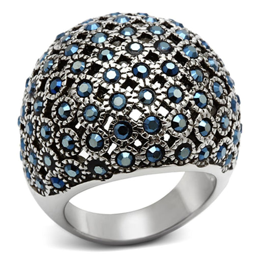 TK1143 - High polished (no plating) Stainless Steel Ring with Top Grade Crystal  in Aquamarine AB-0