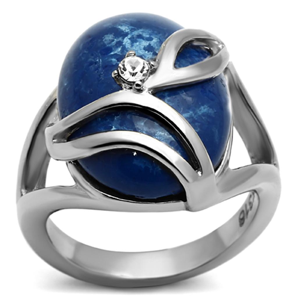 TK1144 - High polished (no plating) Stainless Steel Ring with Synthetic Synthetic Stone in Capri Blue-0