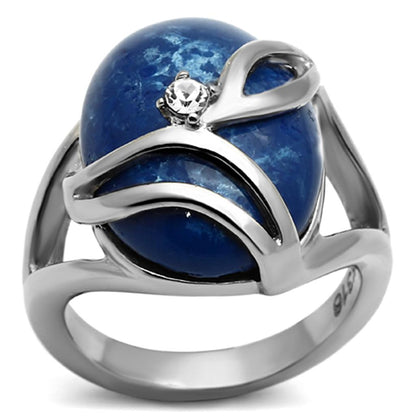TK1144 - High polished (no plating) Stainless Steel Ring with Synthetic Synthetic Stone in Capri Blue-0