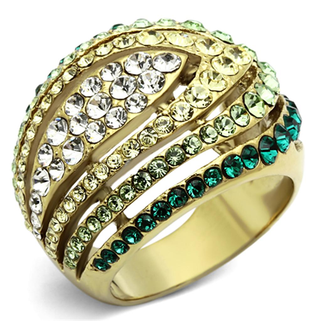 TK1145 - IP Gold(Ion Plating) Stainless Steel Ring with Top Grade Crystal  in Multi Color-0