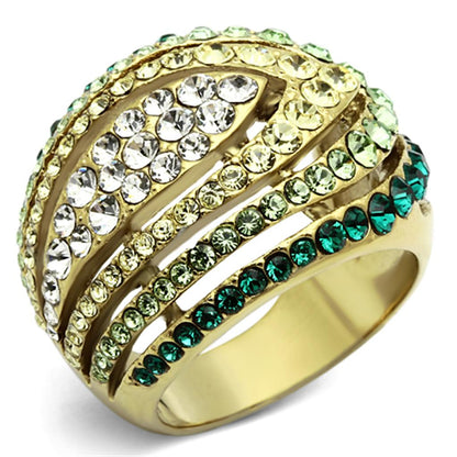 TK1145 - IP Gold(Ion Plating) Stainless Steel Ring with Top Grade Crystal  in Multi Color-0