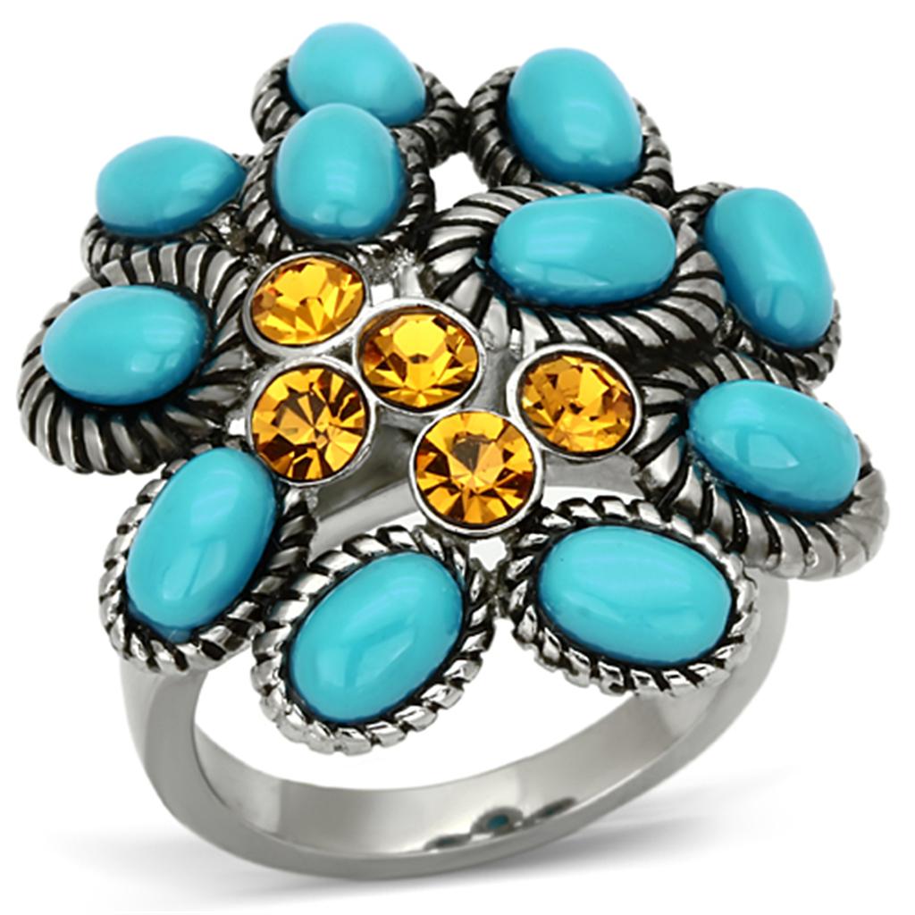 TK1150 - High polished (no plating) Stainless Steel Ring with Synthetic Synthetic Stone in Turquoise-0