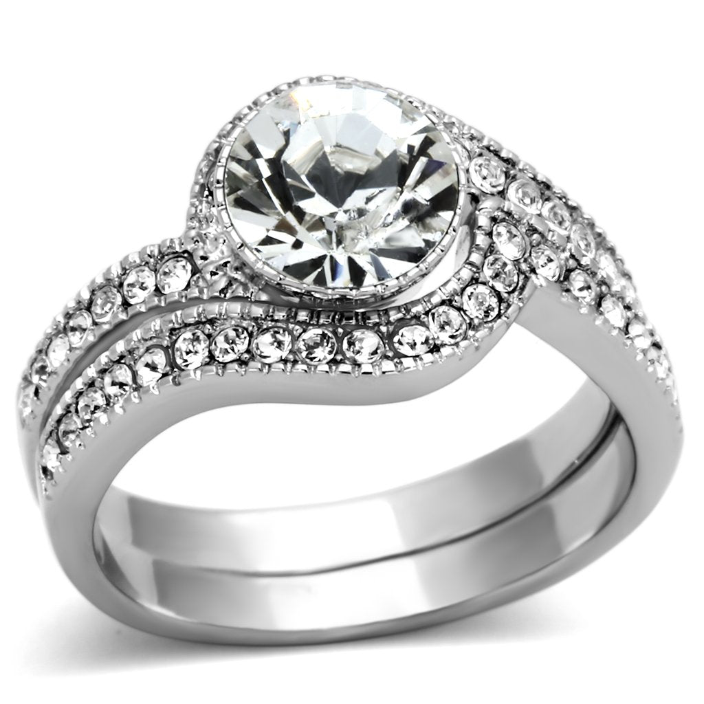 TK1155 - High polished (no plating) Stainless Steel Ring with Top Grade Crystal  in Clear-0