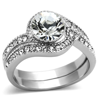 TK1155 - High polished (no plating) Stainless Steel Ring with Top Grade Crystal  in Clear-0