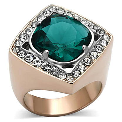 TK1160 - Two-Tone IP Rose Gold Stainless Steel Ring with Synthetic Synthetic Glass in Blue Zircon-0