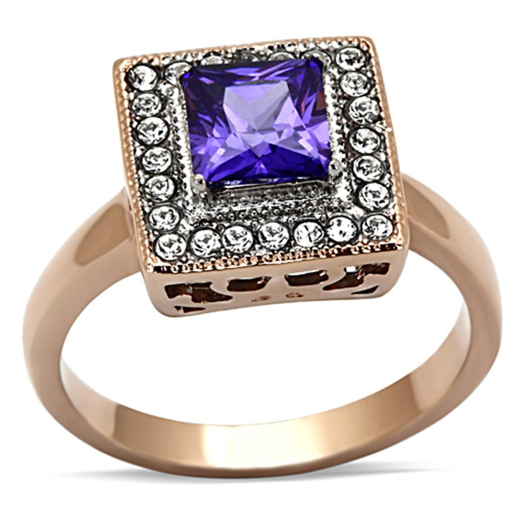 TK1162 - Two-Tone IP Rose Gold Stainless Steel Ring with AAA Grade CZ  in Tanzanite-0