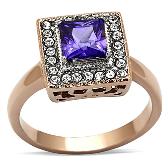 TK1162 - Two-Tone IP Rose Gold Stainless Steel Ring with AAA Grade CZ  in Tanzanite-0