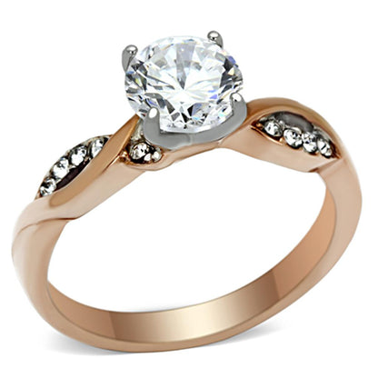 TK1163 - Two-Tone IP Rose Gold Stainless Steel Ring with AAA Grade CZ  in Clear-0