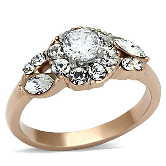 TK1164 - Two-Tone IP Rose Gold Stainless Steel Ring with AAA Grade CZ  in Clear-0