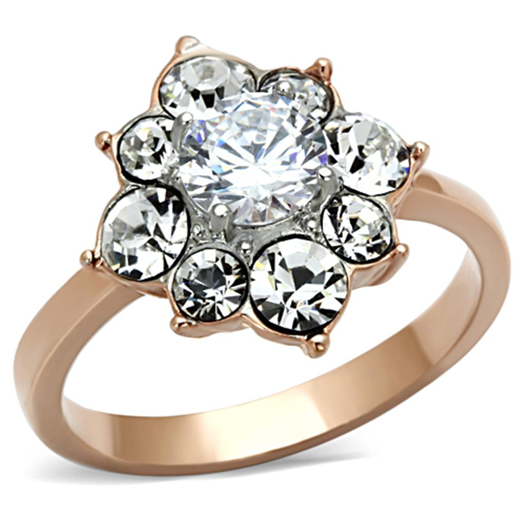 TK1168 - Two-Tone IP Rose Gold Stainless Steel Ring with AAA Grade CZ  in Clear-0