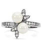 TK116 - High polished (no plating) Stainless Steel Ring with Synthetic Pearl in White-2