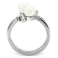 TK116 - High polished (no plating) Stainless Steel Ring with Synthetic Pearl in White-3
