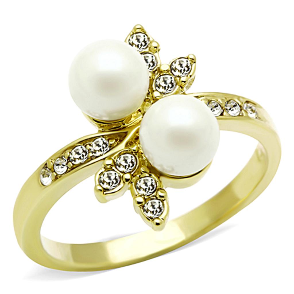 TK116G - IP Gold(Ion Plating) Stainless Steel Ring with Synthetic Pearl in White-0
