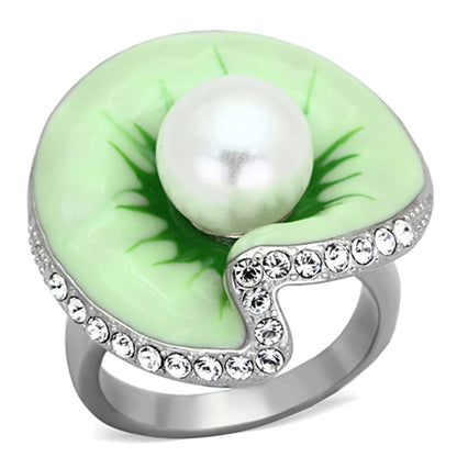 TK1171 - High polished (no plating) Stainless Steel Ring with Synthetic Pearl in White-0