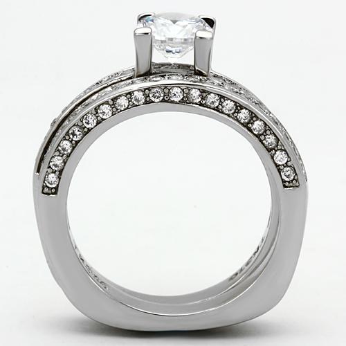 TK1175 - High polished (no plating) Stainless Steel Ring with AAA Grade CZ  in Clear-2