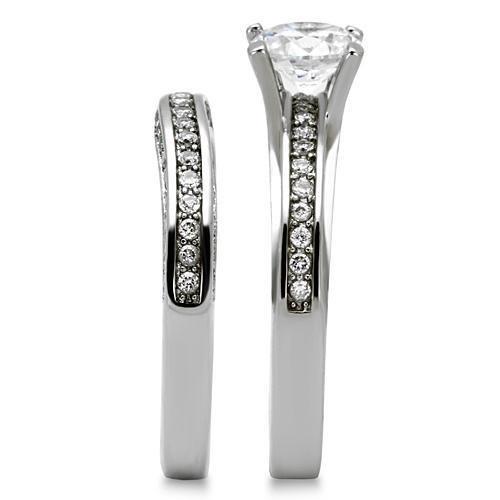 TK1175 - High polished (no plating) Stainless Steel Ring with AAA Grade CZ  in Clear-3