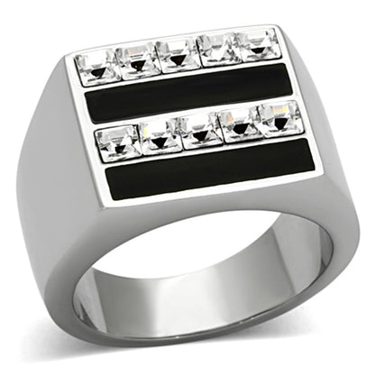 TK1177 - High polished (no plating) Stainless Steel Ring with Top Grade Crystal  in Clear-0