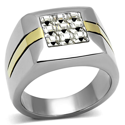 TK1178 - Two-Tone IP Gold (Ion Plating) Stainless Steel Ring with Top Grade Crystal  in Clear-0