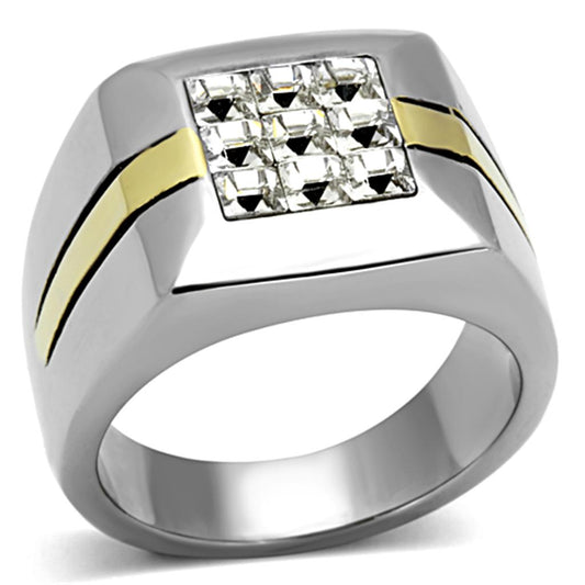 TK1178 - Two-Tone IP Gold (Ion Plating) Stainless Steel Ring with Top Grade Crystal  in Clear-0