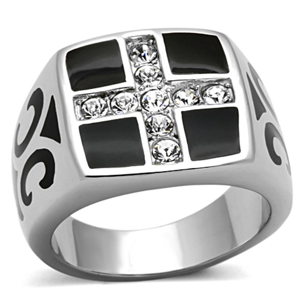 TK1179 - High polished (no plating) Stainless Steel Ring with Top Grade Crystal  in Clear-0
