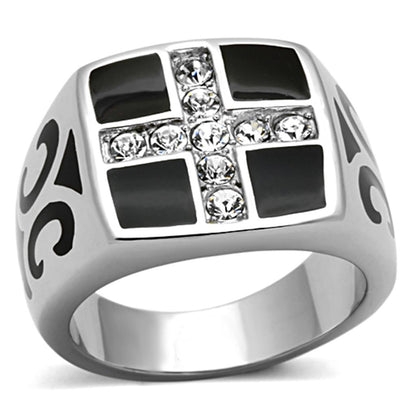 TK1179 - High polished (no plating) Stainless Steel Ring with Top Grade Crystal  in Clear-0