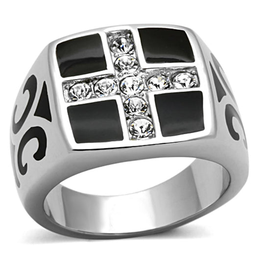 TK1179 - High polished (no plating) Stainless Steel Ring with Top Grade Crystal  in Clear-0