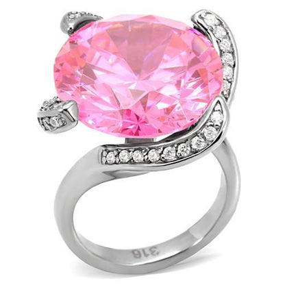 TK117 - High polished (no plating) Stainless Steel Ring with AAA Grade CZ  in Rose-0