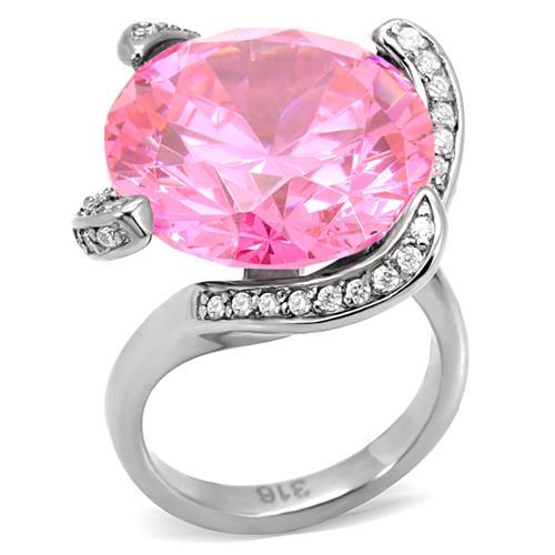 TK117 - High polished (no plating) Stainless Steel Ring with AAA Grade CZ  in Rose-0