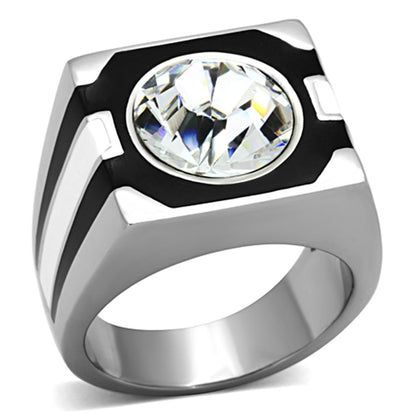 TK1181 - High polished (no plating) Stainless Steel Ring with Top Grade Crystal  in Clear-0