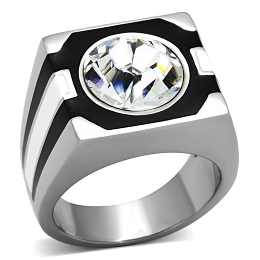 TK1181 - High polished (no plating) Stainless Steel Ring with Top Grade Crystal  in Clear-0